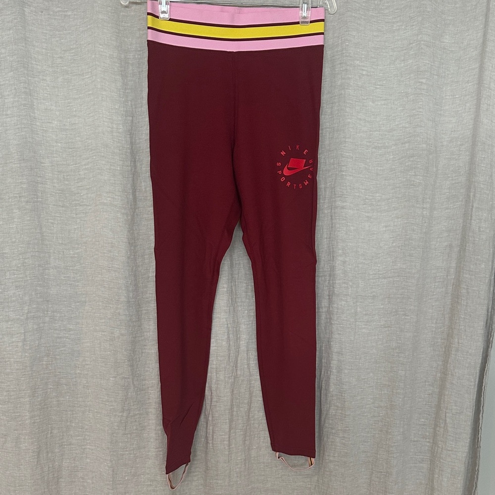 Nike  Burgundy Leggings with Pink and Yellow Waistband and stir up